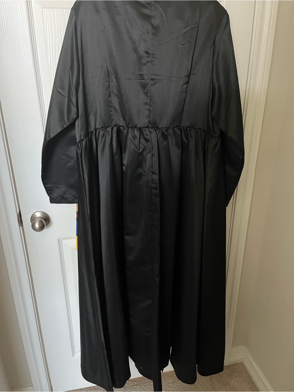 Classic Black Long-Sleeve Coat Dress with Gloss Button Accents - Picture 2 of 2